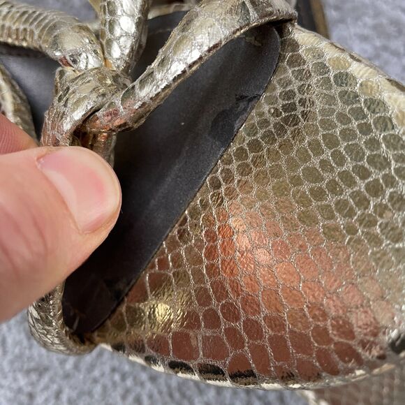 H&M Block Heels Sandals Womens 9 40 Gold Snake Skin Strappy Buckle Party Casual - Picture 11 of 12